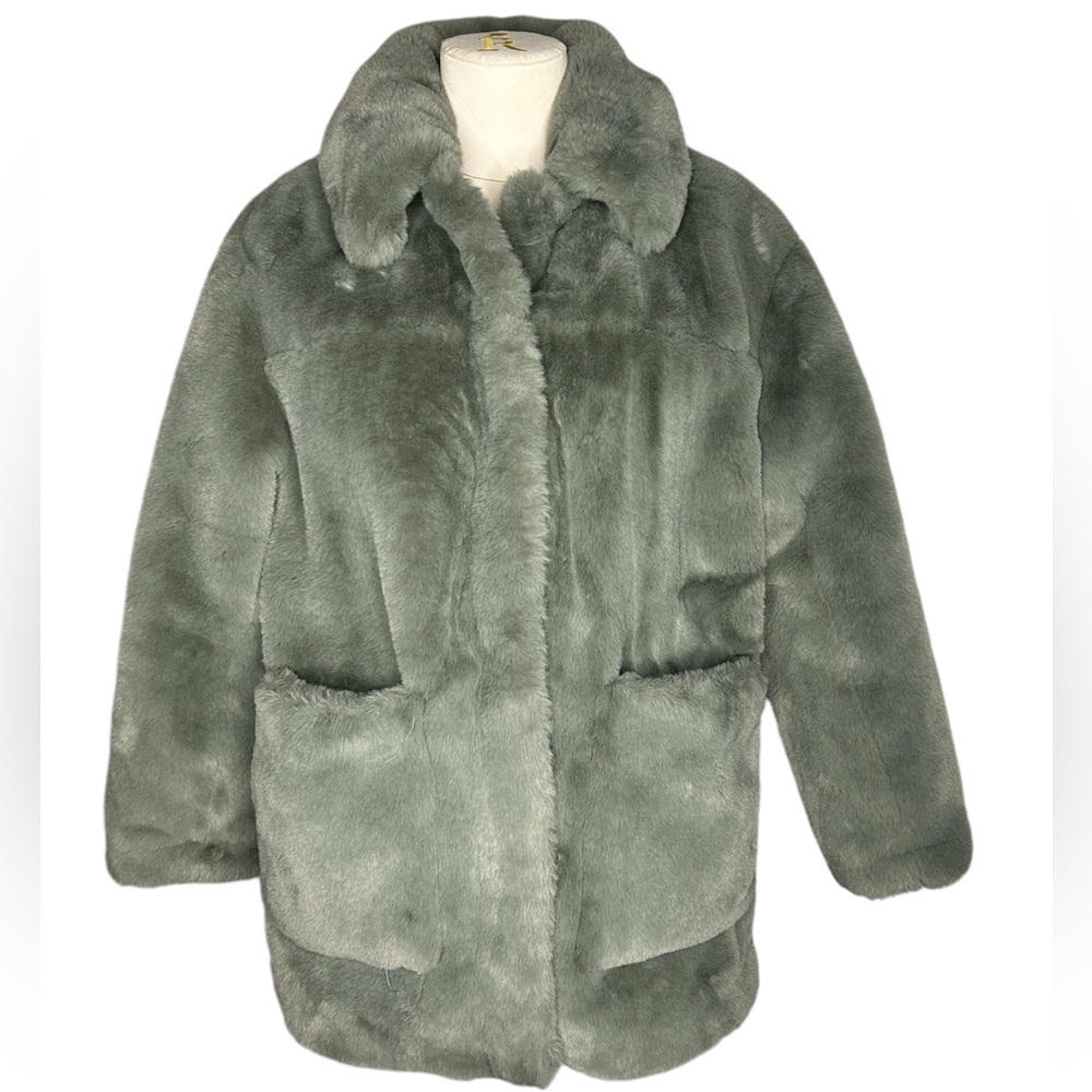 H&M faux fur teddy bear coat gray size 2